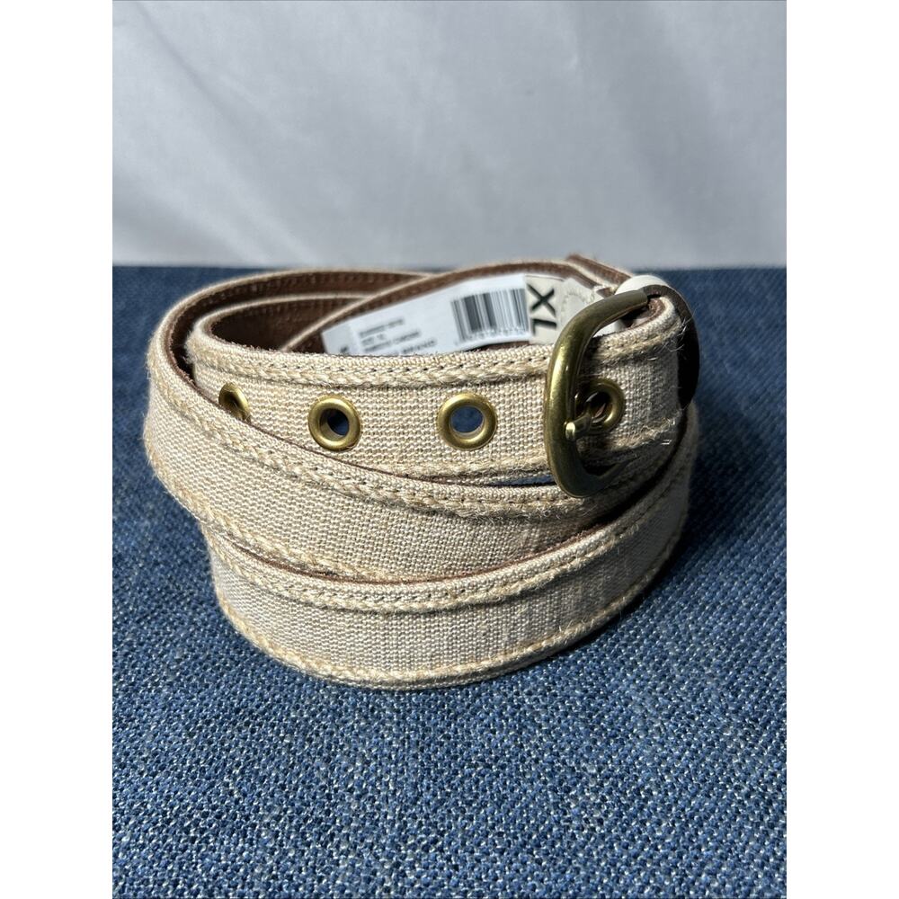 Lucky Brand NWT Tan Jute & Leather Womens XL Belt 40” Waist Brass Buckle 1”